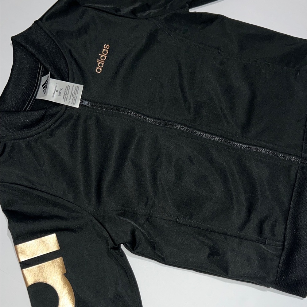 Adidas Black Jacket with Gold Accents Kids size 10/12 - Picture 3 of 9